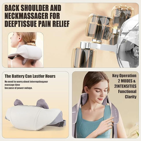 Neck and Back Massager with Heat, Deep Kneading Shoulder Massage, Electric Wrap-Around Design