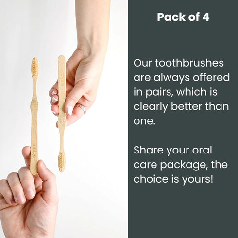 Nudge Natural Bamboo Toothbrushes with Bamboo Bristles, Eco-Friendly, Pack of 4