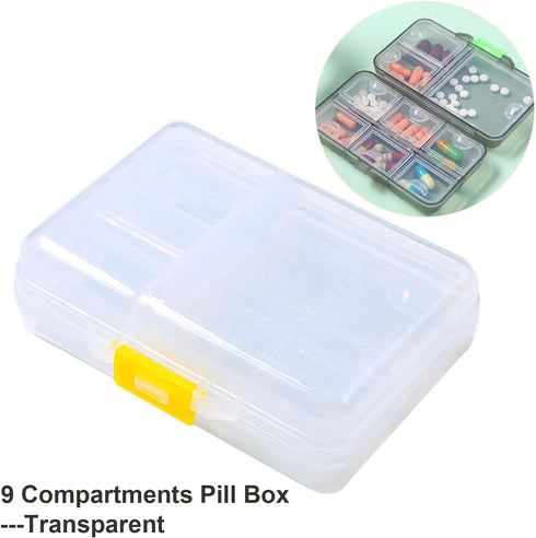 Wopanxye 9 Large Travel Pill Organizer Box, Daily Medicine Dispenser, Compartment Weekly Supplement Holder Pill