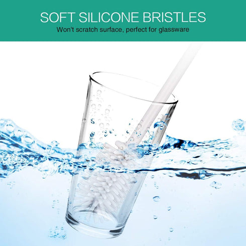 Silicone Bottle Brush, Long Handle Flexible Cleaner for Narrow Neck Containers, Water Cups, Baby Bottles, and Glassware