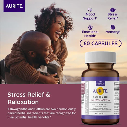 Saffron Ashwagandha Supplement | Stress Management, Mood Support, Long-Term Memory, for Women & Men. 60 Count, Vegetarian Friendly, Non-GMO, Gluten-Free, Soy-Free (2 Months of Supply)