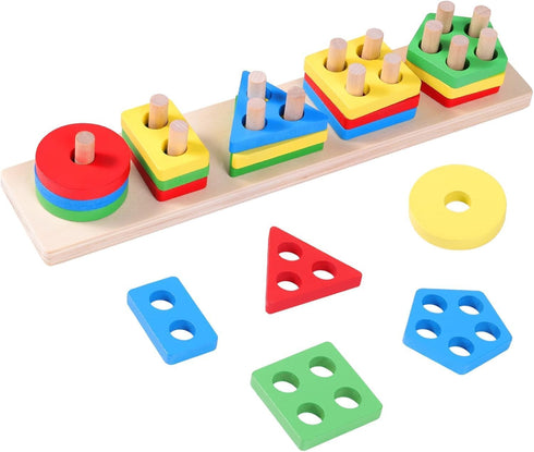 SILAIDESI Wooden Bead Sequencing Set for Seniors, Lacing & Stacking Activities, Memory Games