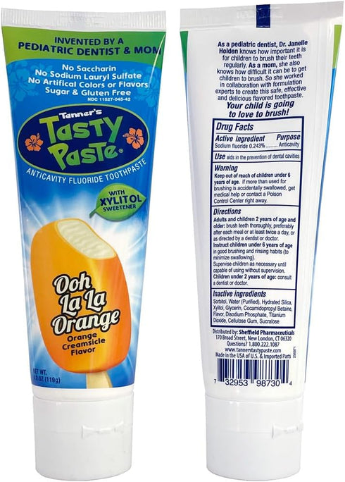 Tanner's Tasty Paste Variety, Anticavity Fluoride Children’s Toothpaste in Vanilla, Chocolate & Orange (3-Pack)