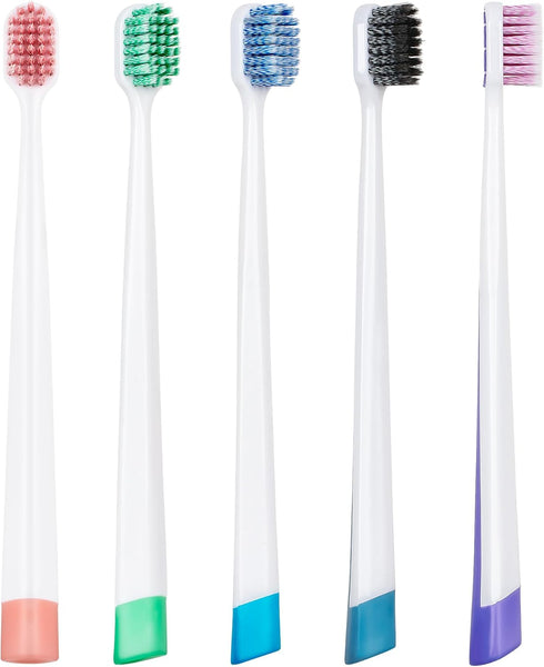 Extra Soft Toothbrushes for Adults, Wide Head Flossing Brush, Pack of 5 Individually Wrapped