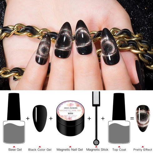 MEET ACROSS 9D Cat Eye Gel Nail Polish Set - Chameleon Magnetic Gel Soak Off UV LED 7 Color Gel with Brush