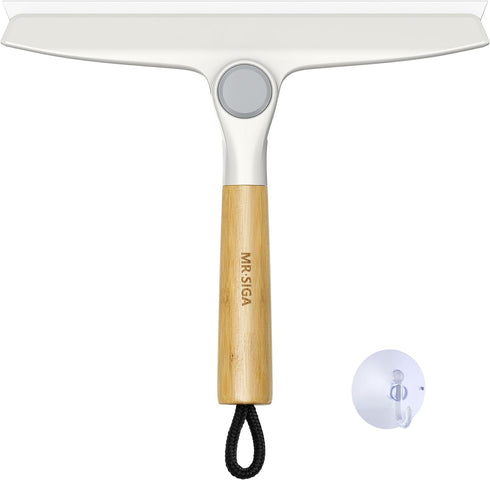 MR.SIGA All Purpose Silicone Squeegee for Shower Door, Streak Free with Bamboo Handle and Suction Hook