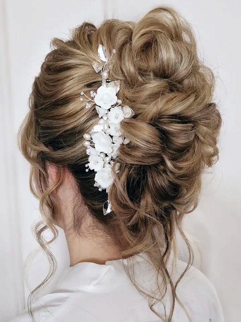 Unicra Flower Bride Wedding Hair Vine, Pearl Bridal Hair Piece for Women and Girls, 9 inches