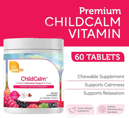 Zahler ChildCalm, Kosher Fruit Punch Chewable Magnesium for Kids - Natural Calm and Mood Support, 60 Tablets