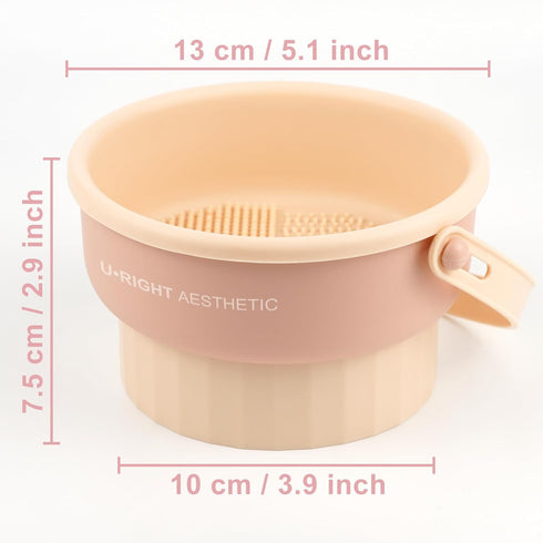 Makeup Brush Cleaner Mat, 3 in 1 Silicone Cleaning Bowl with Drying Holder, Scrubber Tool for Brushes