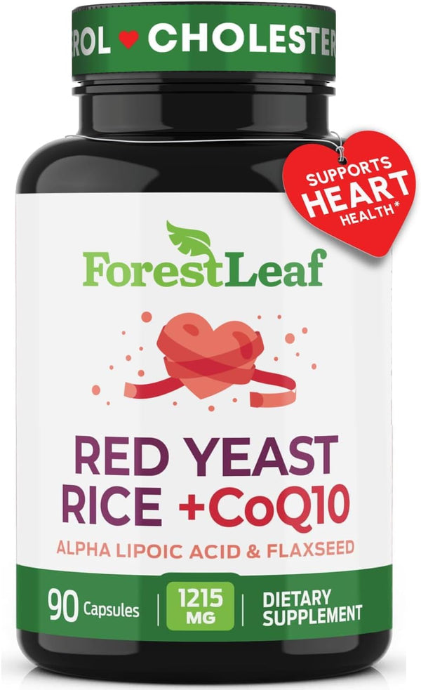 Red Yeast Rice 1215 mg. Capsules - Extra Strength with CoQ10 Supplement, Non-GMO, 90 Veggie Caps