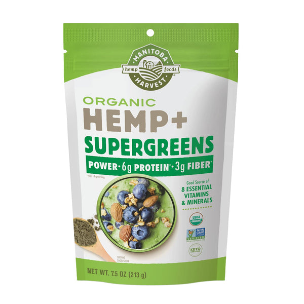 Manitoba Harvest Organic Hemp & Supergreens Powder, 7.5 oz – Vegan Green Superfood with 6g Protein, 3g Fiber