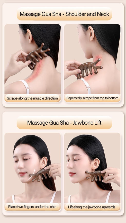 Set 7-Prong Sandalwood Massage Comb Gift - Wooden Scalp Massager & Gua Sha Tool for Head, Neck, Face, Shoulders