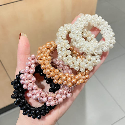 LOVEF 3 Pcs Fashion Women Pearls Beads Hair Band Rope Scrunchie Ponytail Holder