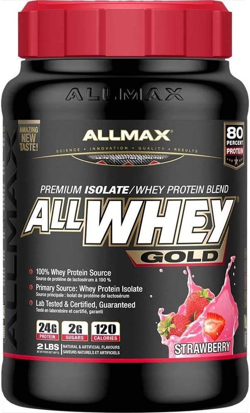 ALLMAX Nutrition Gold ALLWHEY, Strawberry - 2 lb, 24 Grams of Protein Per Scoop