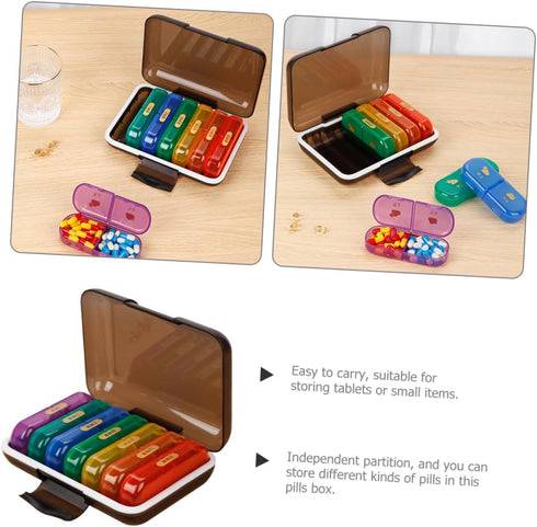 SWETRACE 7-Day Weekly Pill Organizer Case with Colorful Compartments, Wear-Resistant Portable Medicine Storage Box