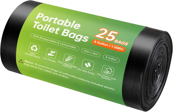 Winmoom Portable Toilet Replacement Bags, 25 Count 8 Gallon 1.5 Mil Super Thickened