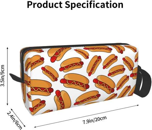 Fun Hot Dog Food Pattern Makeup Bag, Small Portable Travel Toiletry Organizer with Handle for Women and Girls
