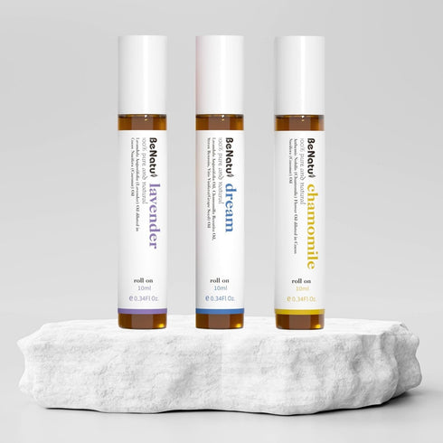 Benatu Essential Oil Roll On Set (Dream, Lavender, Chamomile), Aromatherapy Roller for Massage and Body Skin Care