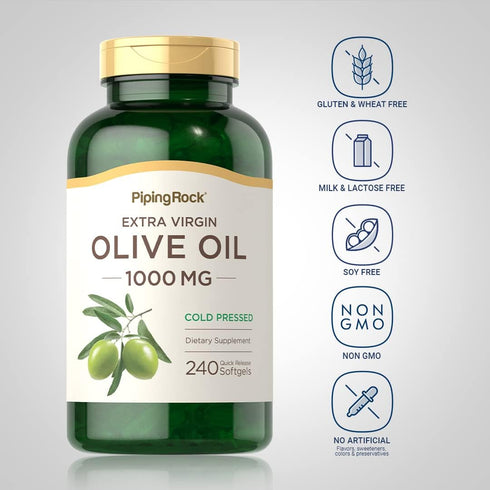 Piping Rock Olive Oil Softgels, 1000mg | 240 Count | Extra Virgin Olive Oil | Cold Pressed Supplement | Gluten Free,