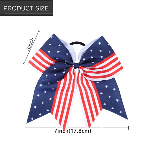 Red White and Blue American USA Flag Cheer Bows for Girls, Patriotic Festival Hair Bow with Elastic Band