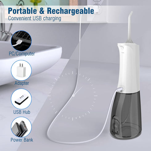 Cordless Water Dental Flosser for Teeth - QFBUDR, Portable Rechargeable IPX7 Waterproof Oral Irrigator, 5 Modes