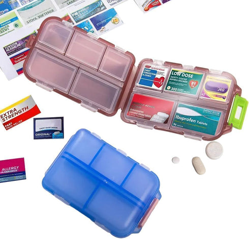Travel Pill Organizer with Medicine Labels, Mini 7 Day Pill Case, Grey with 161 Labels for Daily Essentials