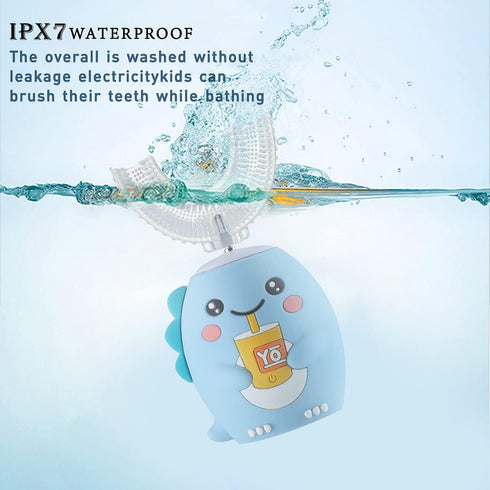 Kids Electric Toothbrush, U Shaped Ultrasonic Rechargeable Toothbrush with Smart Timer, 6 Modes, IPX7 Waterproof, Blue