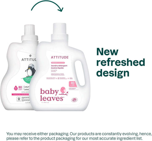 ATTITUDE Baby Laundry Detergent Liquid, EWG Verified, Safe for Baby Clothes, Infant and Newborn, Vegan and Naturally Derived Washing Soap, HE Compatible, Unscented, 80 Loads, 67.6 Fl Oz