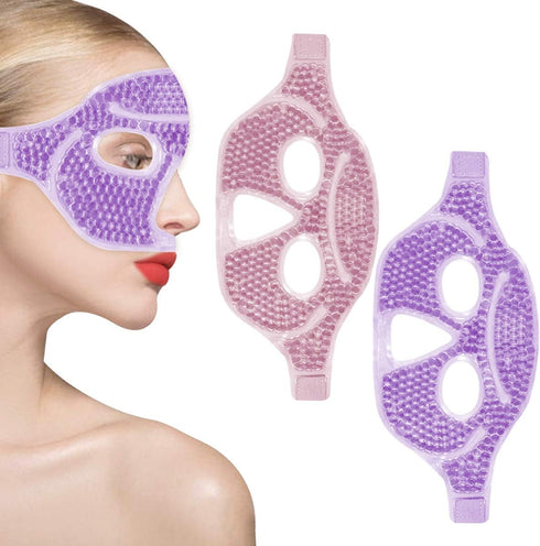 Cooling Gel Facial Mask - 2 PCS Reusable Gel Bead Face Pad & Cold Compress for Puffy & Dry Eyes, Pink and Purple