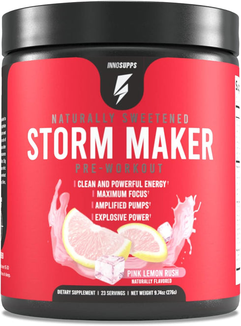 InnoSupps Storm Maker Pre Workout | Long Lasting Energy | Organic Caffeine | Green Tea Extract | Pink Lemon Rush