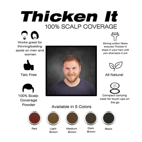 Thicken It 100% Scalp Coverage Hair Powder, BLACK, Talc-Free, Water Resistant Hair Loss Concealer.