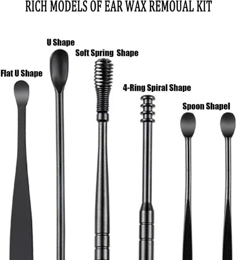 12 Pcs Ear Pick Earwax Removal Kit - Stainless Steel Earwax Removal Tool with Leather Storage Box