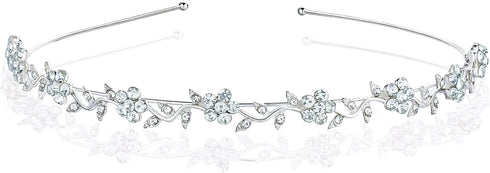 Women's Wedding Crystal Bridal Flower & Leaves Crown Headband, Tiara Headdress