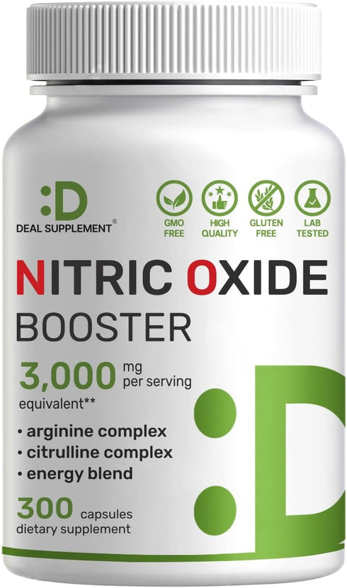 Nitric Oxide Booster 3000mg - 300 Capsules, 12 in 1 Arginine & Citrulline Complex with Energy Blend - Promotes Nutrient