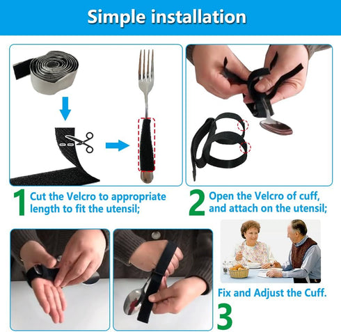 Universal Cuff Adaptive Utensil Holder for Elderly Adults, 3 PCS Eating Handicap Utensils Feeding Therapy Tools for
