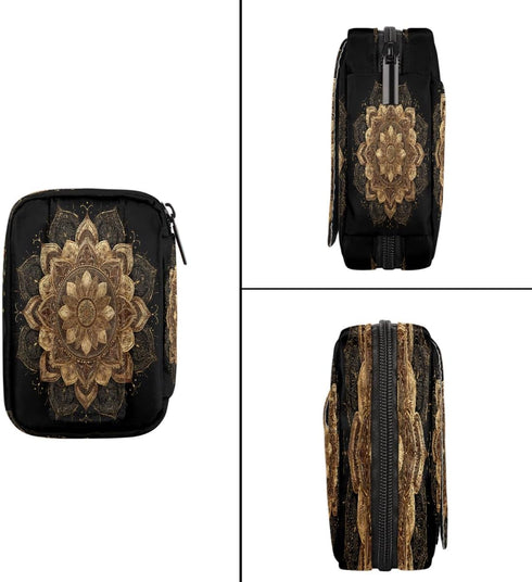 Skerhhux 7 Golden Art Mandala Pill Case Travel Pill Organizer Weekly Day Portable with Zipper Medicine Box Pill Case