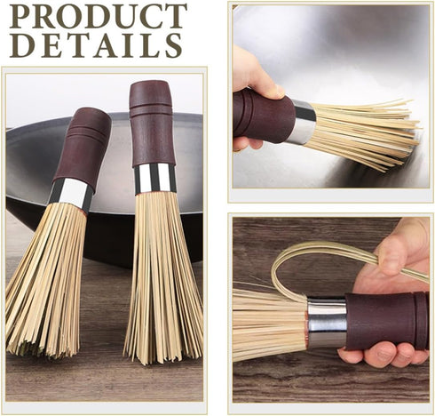 Ipetboom 2pcs Wok Brush with Handle Multi-Function Kitchen Scrub Brush for Cookware Cleaning Sturdy for Pots Pans