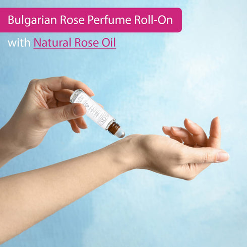 Bulgarian Rose Perfume Roll-On with Natural Rose Oil, Alcohol-Free Unisex Aromatic Fragrance, 9ml