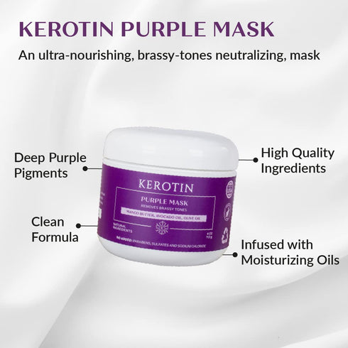 Kerotin Purple Hair Mask - Ultra Nourishing Moisturizing Mask for Blondes and Silver Hair; Removes Brassy Tones
