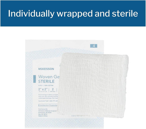 McKesson 8-Ply Sterile Gauze Sponges, 2" x 2", 50 Packs Total 100 Sterile Sponges
