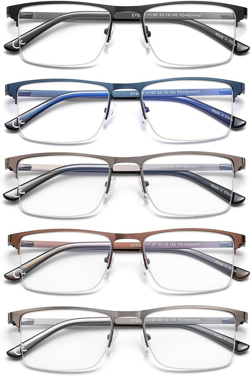 EYECEDAR Blue Light Blocking Reading Glasses for Men, 5 Pack, 2.50, Metal Half Frame