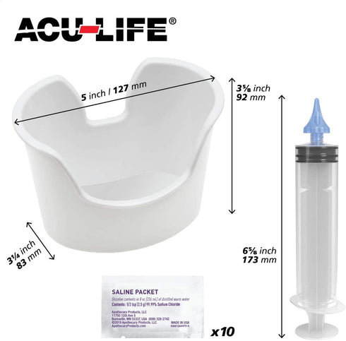 Ear and Ear Wax Cleaner for Humans, Includes 10 Saline Packs, Syringe with Tri-Stream Tip and Basin