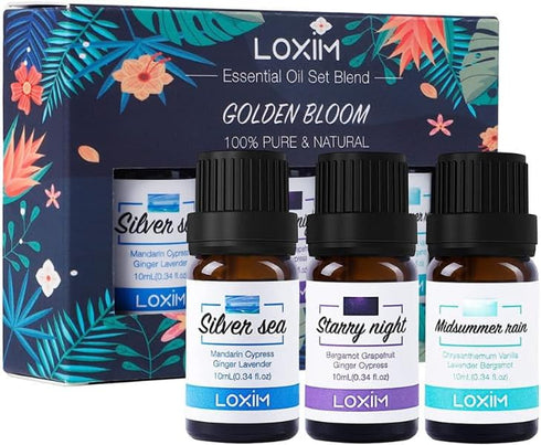 LOXIM Golden Bloom Essential Oil Set of 3 - Midsummer Rain, Starry Night, Silver Sea
