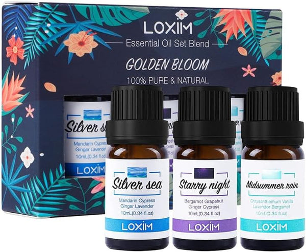 LOXIM Golden Bloom Essential Oil Set of 3 - Midsummer Rain, Starry Night, Silver Sea