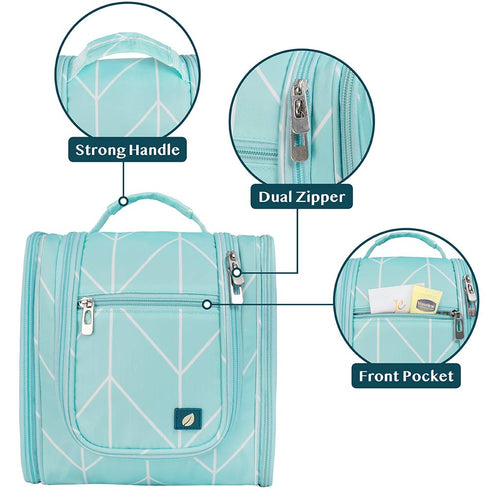PAVILIA Toiletry Bag - Travel Bag for Women Men, Hanging Cosmetic Organizer, Water Resistant Makeup Bag, Teal Chevron