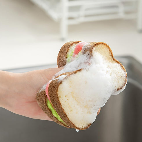 ZORZA Cute Fun Toast Shape Sponge - 1 Pcs Thickened Sandwich Style Scrub for Effective Dish Washing