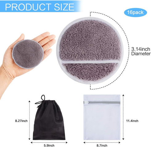 SUNLAND Reusable Makeup Remover Pads, 16 Pack Microfiber Face Cleansing Gloves, Washable with Laundry Bag (Round