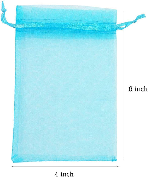 50 Pcs 4x6 Aqua Blue Gifts Wrap Bags, Organza Sheer Fabric Drawstring Mesh Bags for Baby Shower Favor