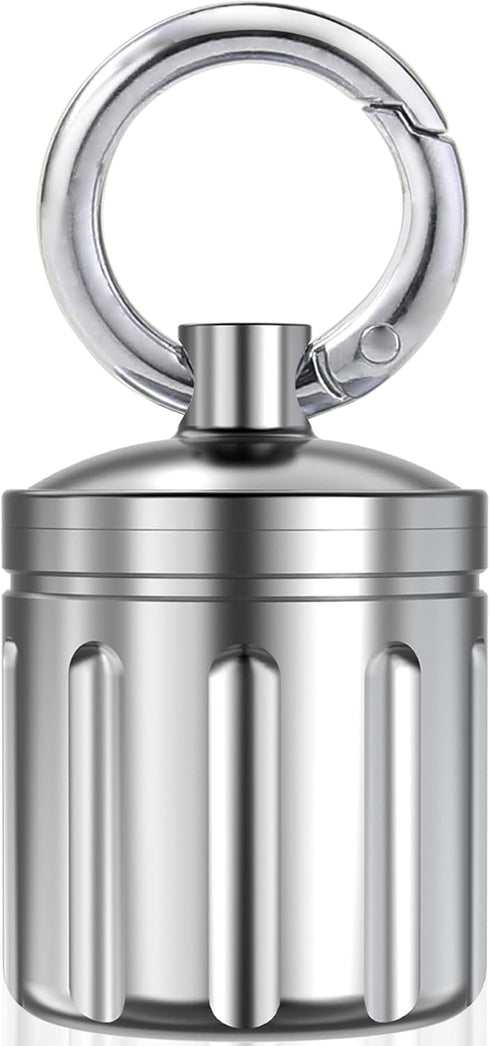 Waterproof Pill Organizer, Stainless Steel Keychain Pill Holder, Portable Single Chamber Pill Container for Outdoor