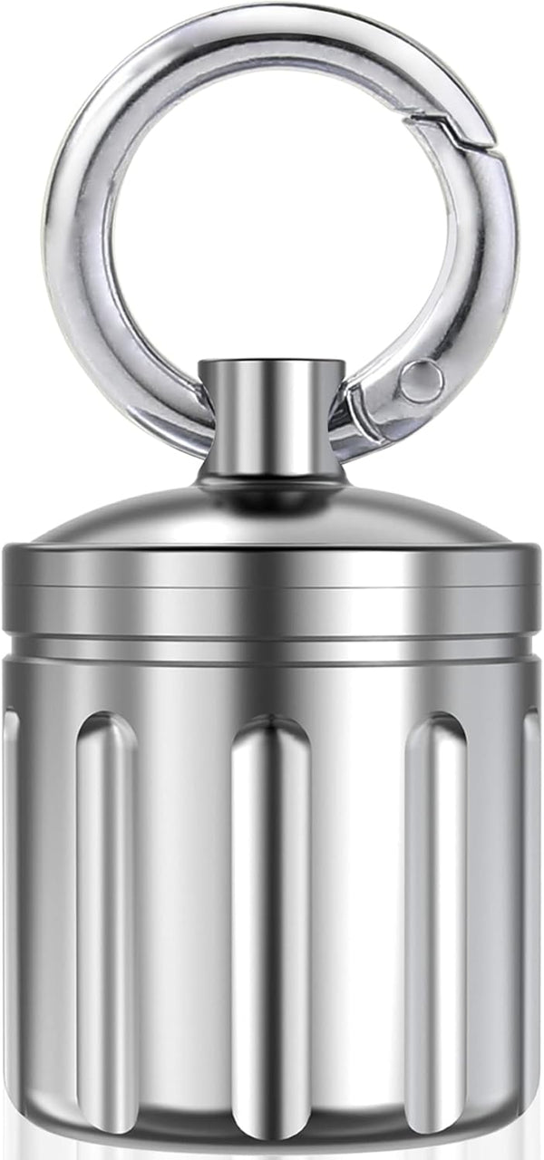 Waterproof Pill Organizer, Stainless Steel Keychain Pill Holder, Portable Single Chamber Pill Container for Outdoor